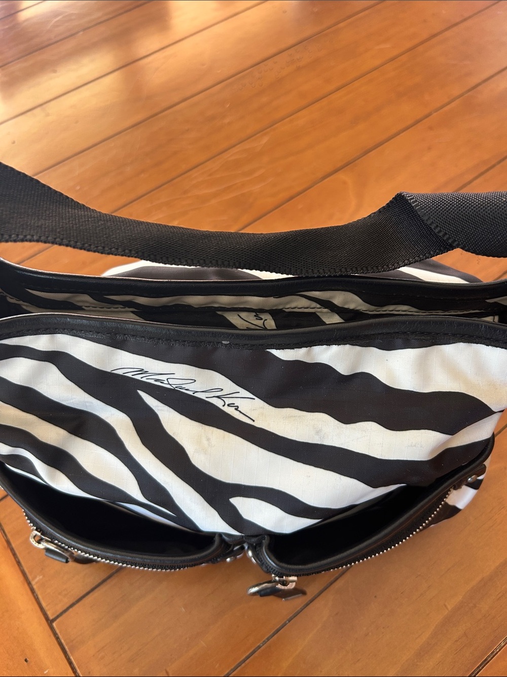 Michael Kors Zebra Print Nylon Shoulder Bag Black & White - Picture 3 of 6